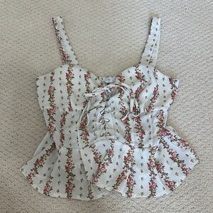 Sienna Sky Floral Lace-Up Tank Top - White and Pink